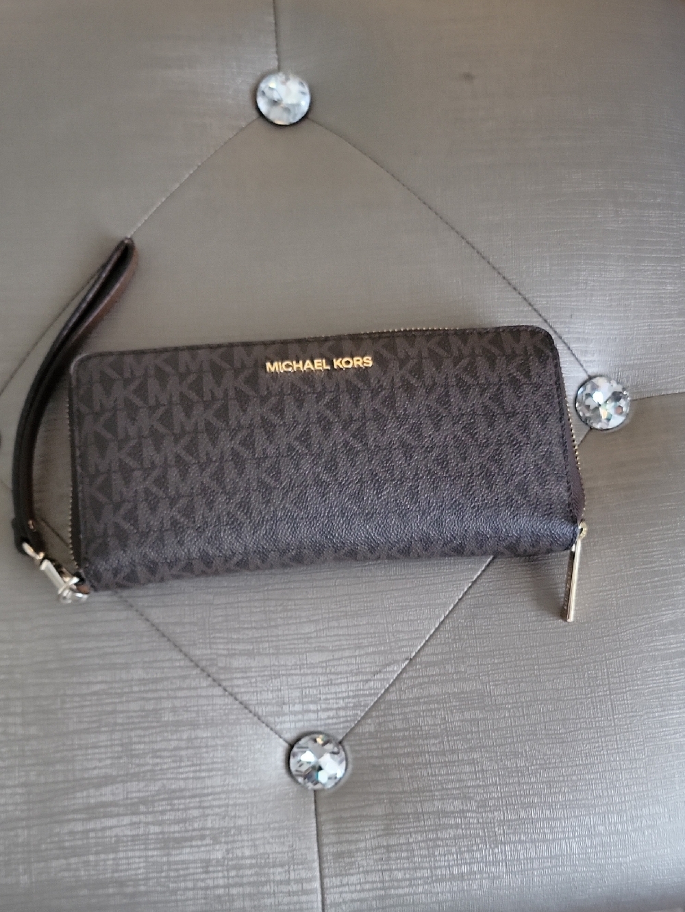 Michael Kors Brown Monogram Zip-Around Wristlet Wallet